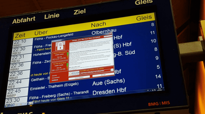 Ransomwarebefall auch bei der Deutschen Bahn? Bilder wie diese machen auf Twitter die Runde.
