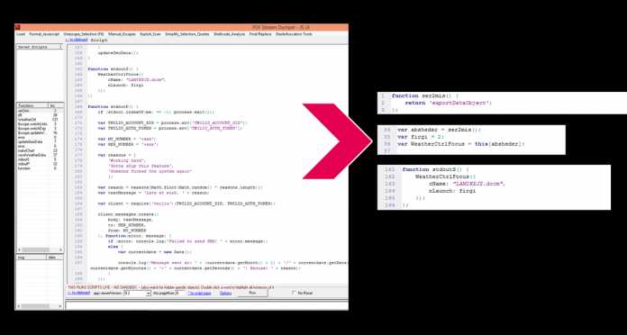 Ein Blick auf den formatierten JavaScript-Code im PDF Stream Dumper zeigt: Von 200 Zeilen Code werden lediglich 13 Zeilen ausgeführt.