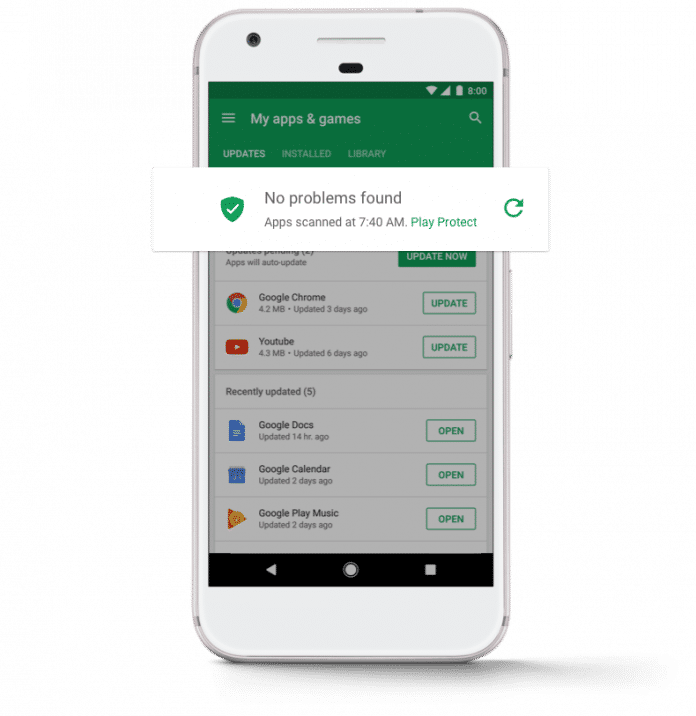 Google Play Protect scannt installierte Apps auf Schädlinge und landet als Teil der Play-Store-App auch auf Geräten mit Android 7 und älter.