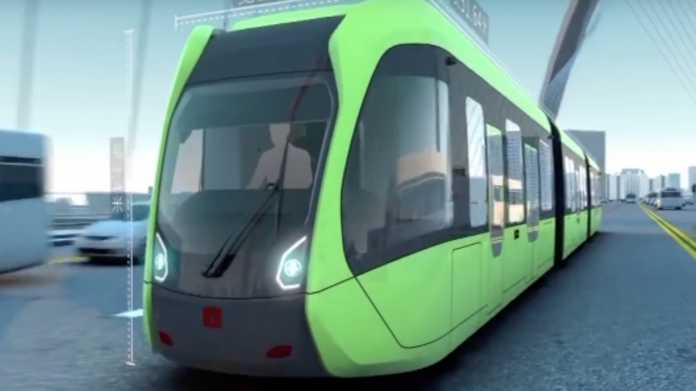 Autonome elektrische Straßenbahn ohne Schienen und Oberleitung