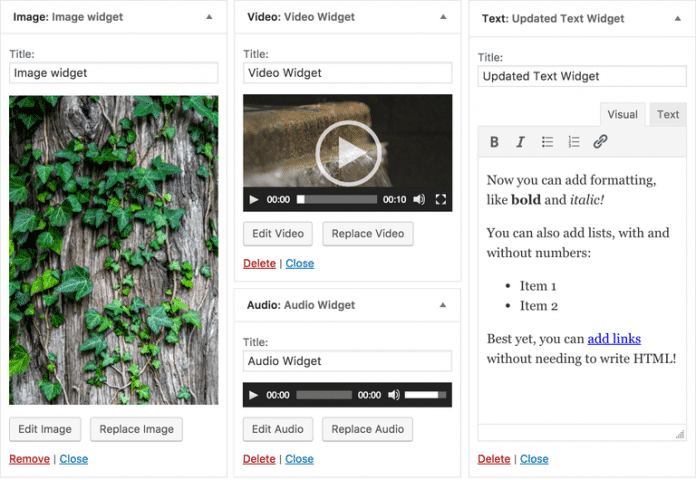 Die WordPress-Widgets lassen sich nun leichter mit Bildern, Videos und Audiodateien befüllen.