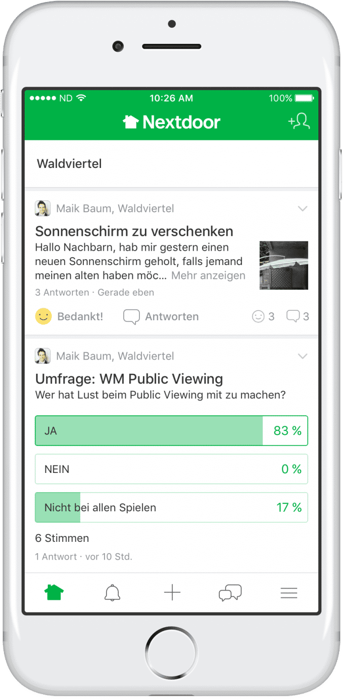 Neben der Website nextdoor.de gibt es auch eine mobile App für Android und iOS.