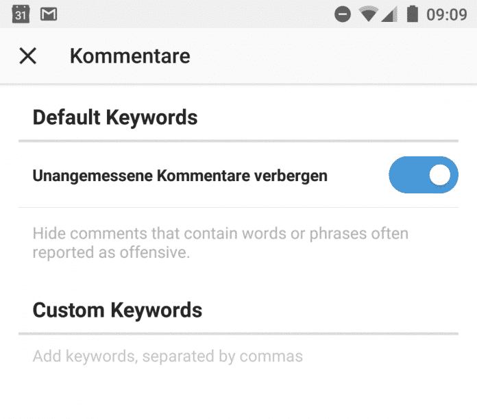 In den Einstellungen von Instagram gibt es eine neue Option, die automatisch &quot;unangemessene Kommentare&quot; versteckt.