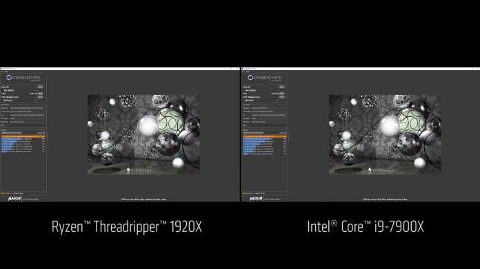Cinebench R15: Threadripper 1920X vs. Intel Core i9-7900