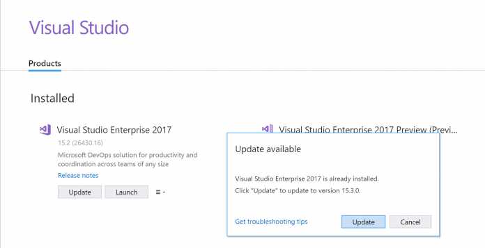 Das Visual Studio-Set-up bietet ab sofort Update 3 an.
