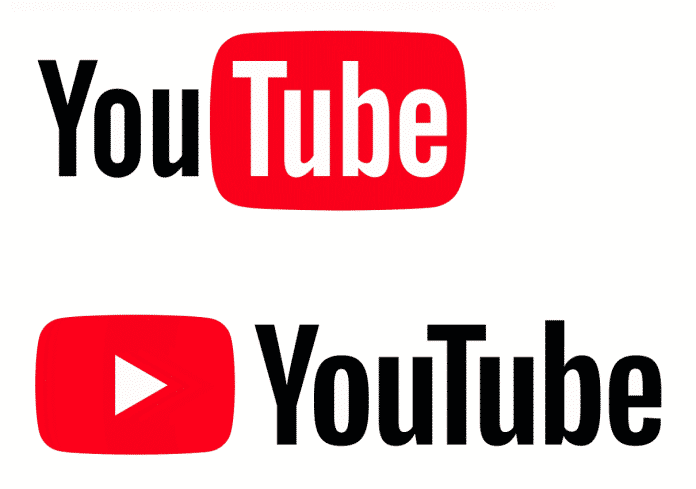 Der markante Play-Button von YouTube bildet im neuen Logo (unten) eine eigenständige Bildmarke.