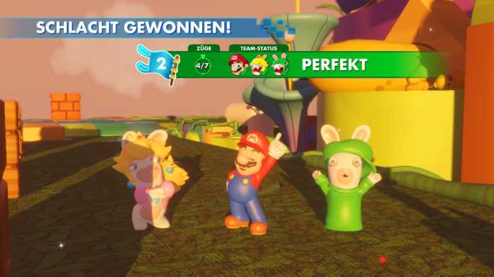Läuft bei Ihnen: Rabbid-Peach, Mario und Rabbid-Luigi sind die Helden des Startteams.