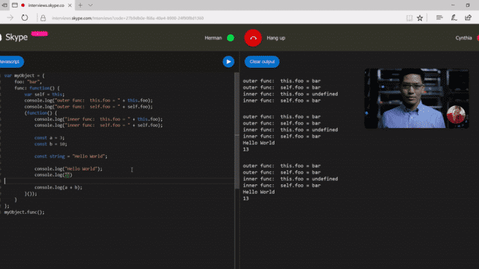 Skype integriert Code-Editor für Bewerbungsgespräche