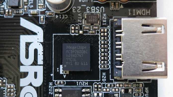 Für HDMI 2.0 braucht der Core i-8000 weiterhin einen LSPCon wie den MegaChips MCDP2800