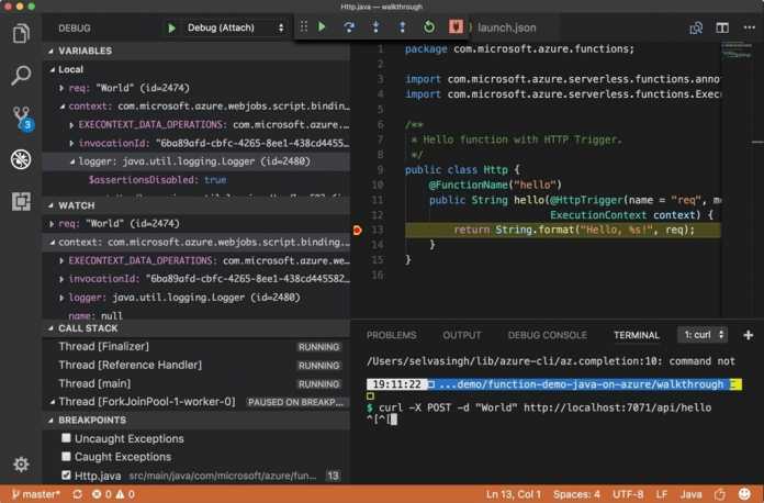 Visual Studio Code ermöglicht neuerdings das Debugging von Java-Code auch für Azure Functions.