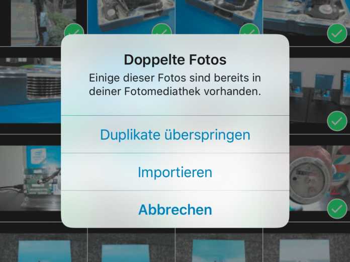 iOS bemerkt doppelte Fotos und gibt die Möglichkeit, diese zu überspringen.