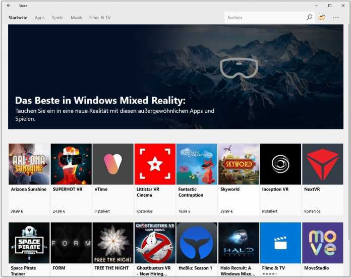 Auch Nicht-Besitzer einer Windows-Mixed-Reality-Brille bekommen ab sofort im Microsoft-App-Store VR-Software angeboten.