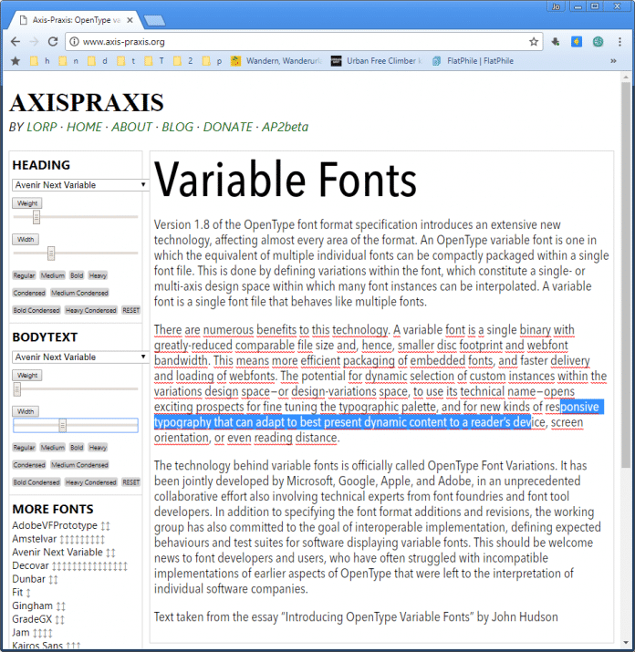 Unter www.axis-praxis.org lassen sich die OpenType Variable Fonts ausprobieren.