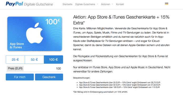 iTunes-Codes bei Paypal