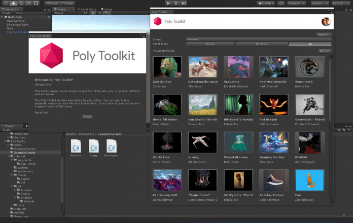 Das Toolkit für Unity bietet einen direkt Zugriff auf Poly aus dem Unity-Editor.