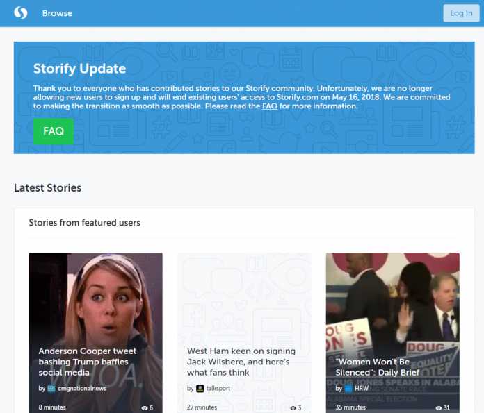 Endliche Geschichte: Am 16. Mai schließt Storify. Bis dahin können die Nutzer noch Geschichten aus Tweets und Facebook-Einträgen zusammenstellen.
