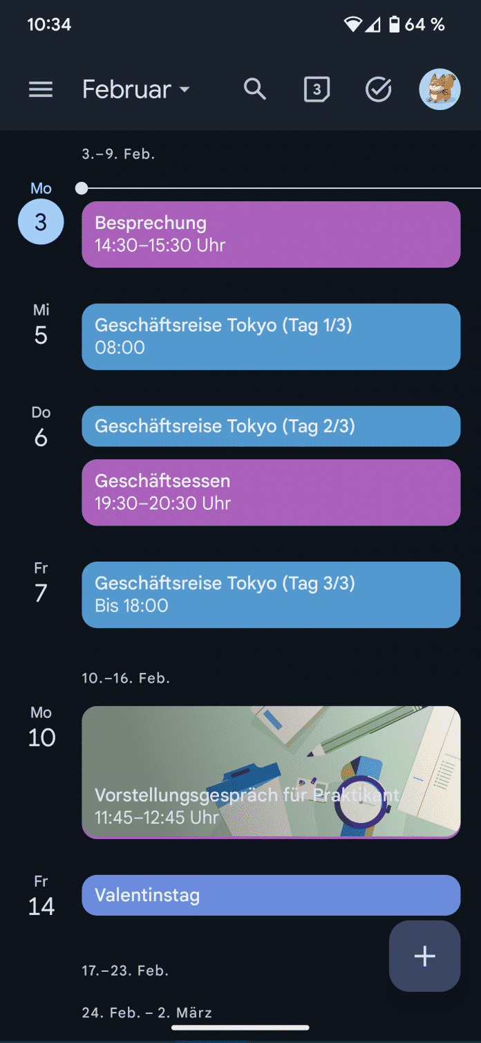 Google Kalender Terminübersicht