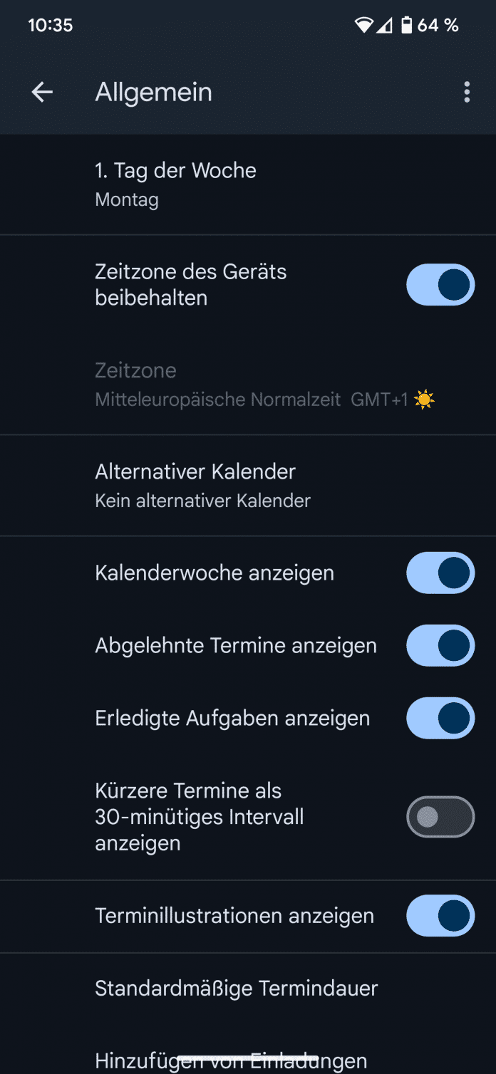 Google Kalender Einstellungen