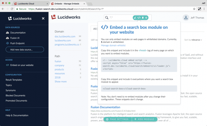 Site Search von Lucidworks soll sich leicht mit nur wenigen Zeilen Code beispielsweise in eigenen Webseiten einbinden lassen. (Bild: Lucidworks)