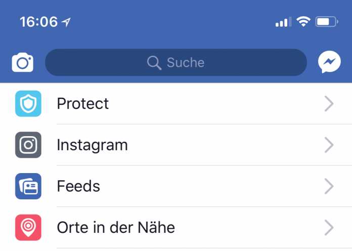 Facebook hat einen Verweis auf die Onavo-App prominent platziert – unter &quot;Protect&quot;.