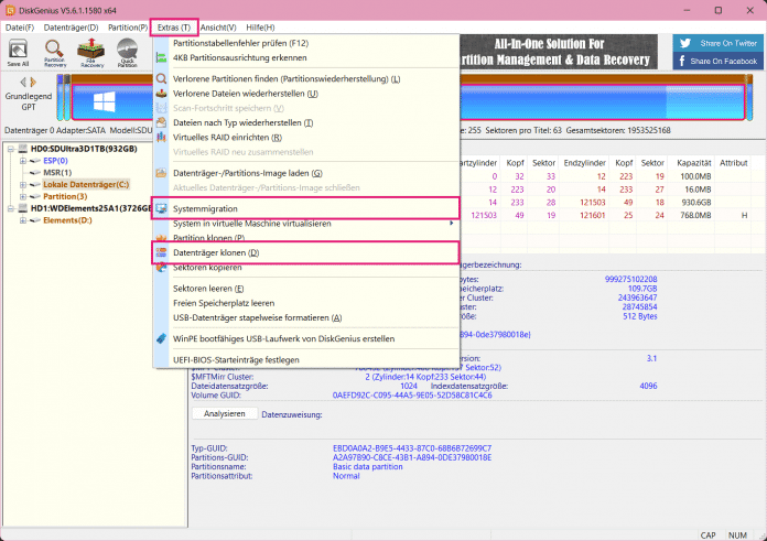 Festplatte klonen in DiskGenius