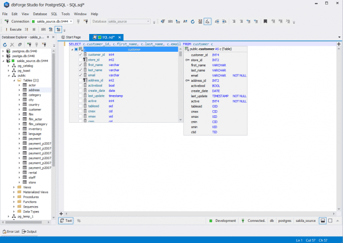 Der SQL-Editor von dbForge Studio bietet Autovervollständigung.