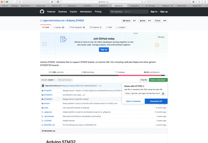 Auf der Github-Seite von STM32DUINO ist das Zip-Archiv verfügbar