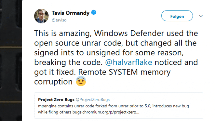 Windows Defender verschluckt sich an RAR
