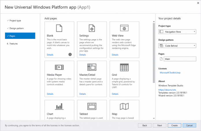 Windows Template Studio 2.0 soll mit neuem UI leichter zu bedienen sein.