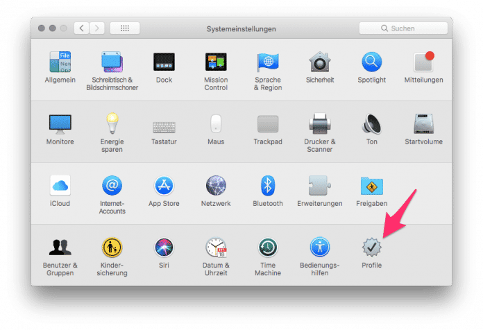 Die Profile tauchen in den Mac-Systemeinstellungen erst auf, wenn mindestens ein Profil installiert wurde.
