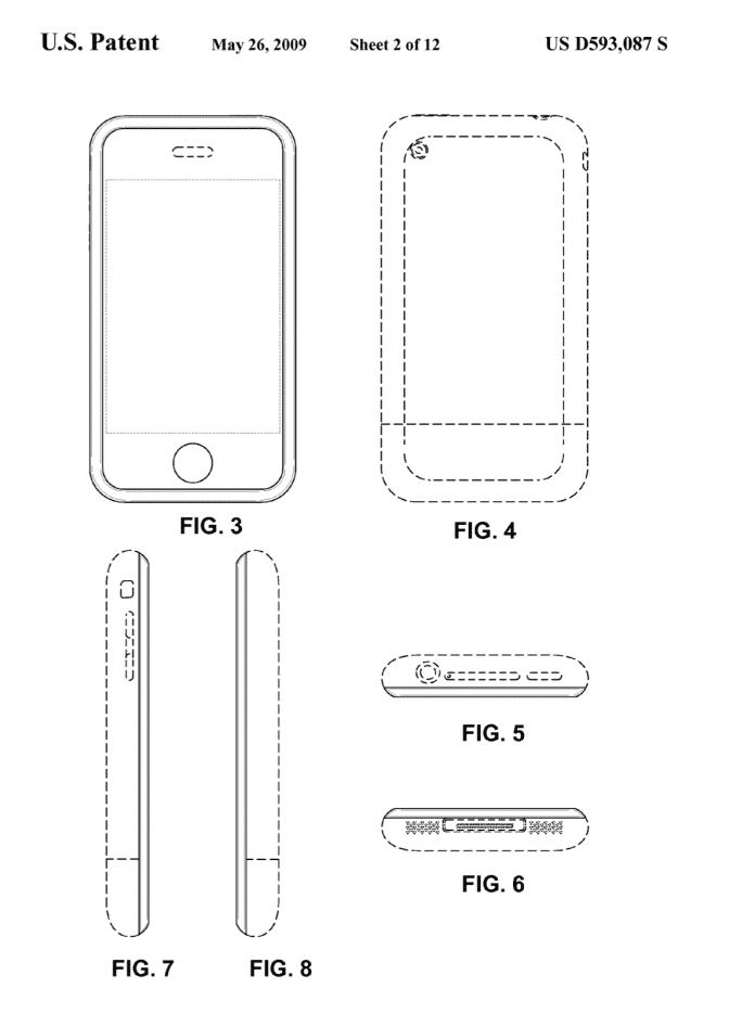 Geschütztes Apple-Design: Rechteckiges Smartphone mit abgerundeten Kanten.