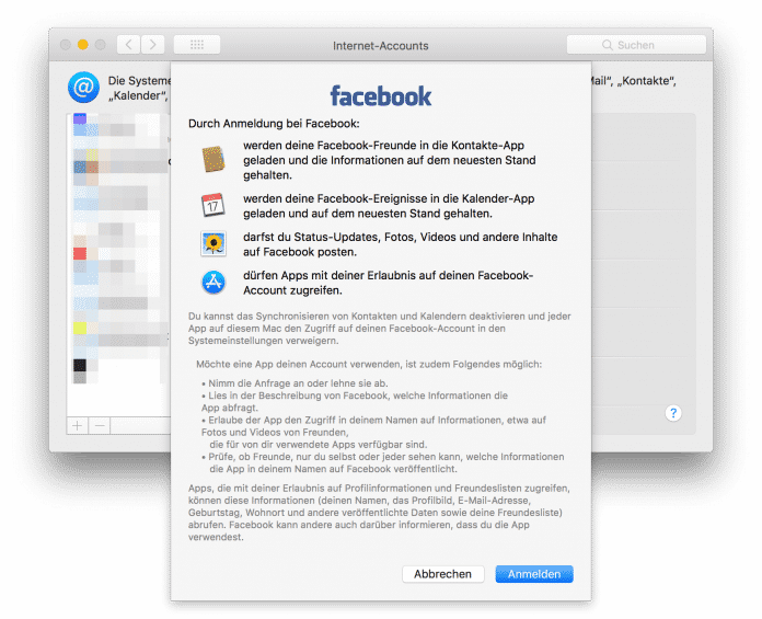 Die bisherige Facebook-Integration in macOS funktioniert nicht mehr.