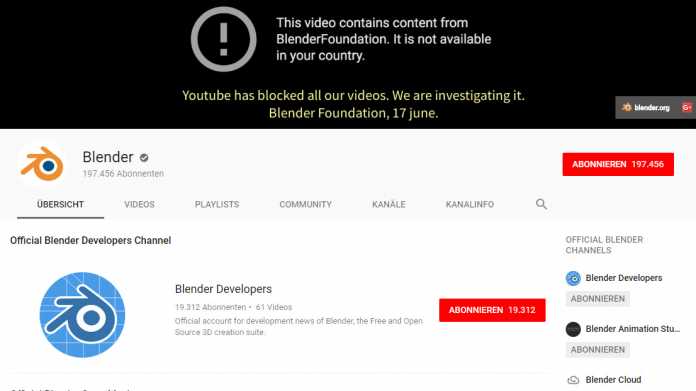 YouTube sperrt Videos der Blender-Foundation
