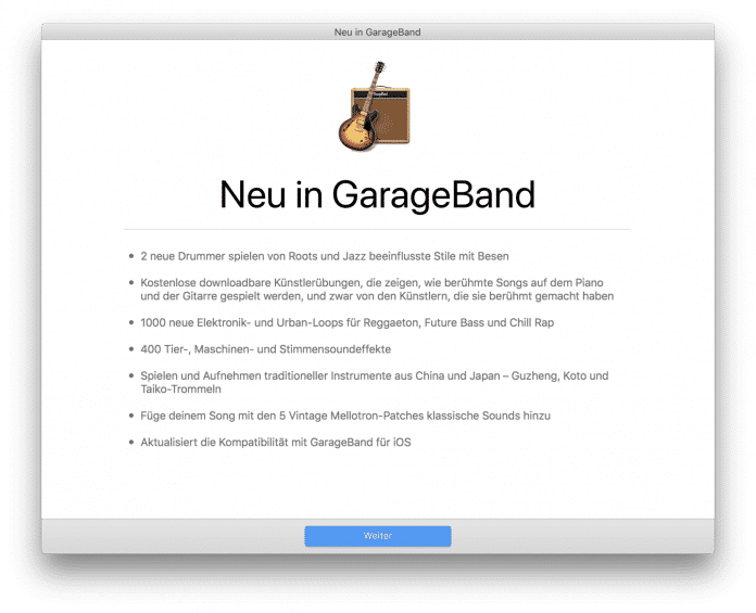 GarageBand 10.3 umfasst neue Loops, Sounds und Instrumente.