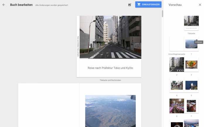 Google Fotos verspricht ein schickes Fotobuch &quot;in wenigen Minuten&quot;. Die Gestaltung passiert im Browser oder in der App.