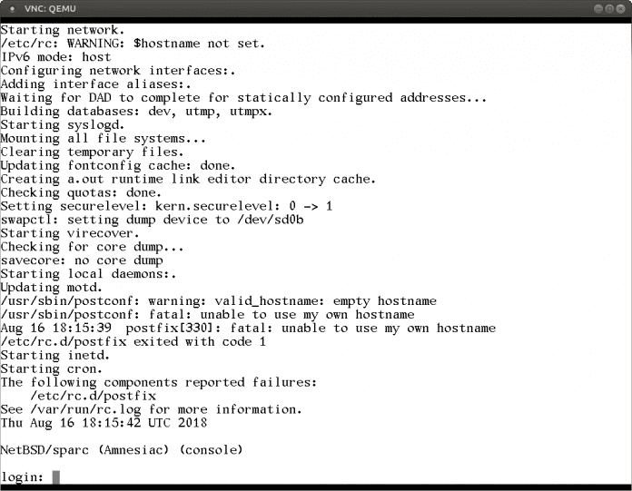 Virtueller Baukasten: QEMU 3.0.0 emuliert im Test eine Sun SPARCstation 5 mit NetBSD-8.0/sparc.