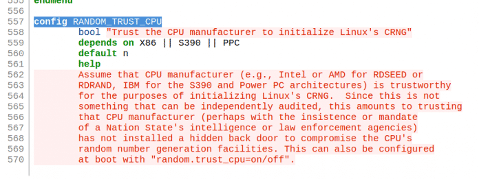 Eine neuen  Build-Option legt fest, ob der Kernel den Zufallszahlengeneratoren moderner CPUs traut oder nicht.