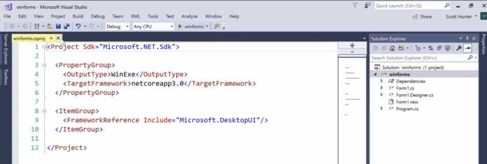 Eine einfache Windows-Forms-Anwendung auf .NET Core 3.0 in Visual Studio 2017