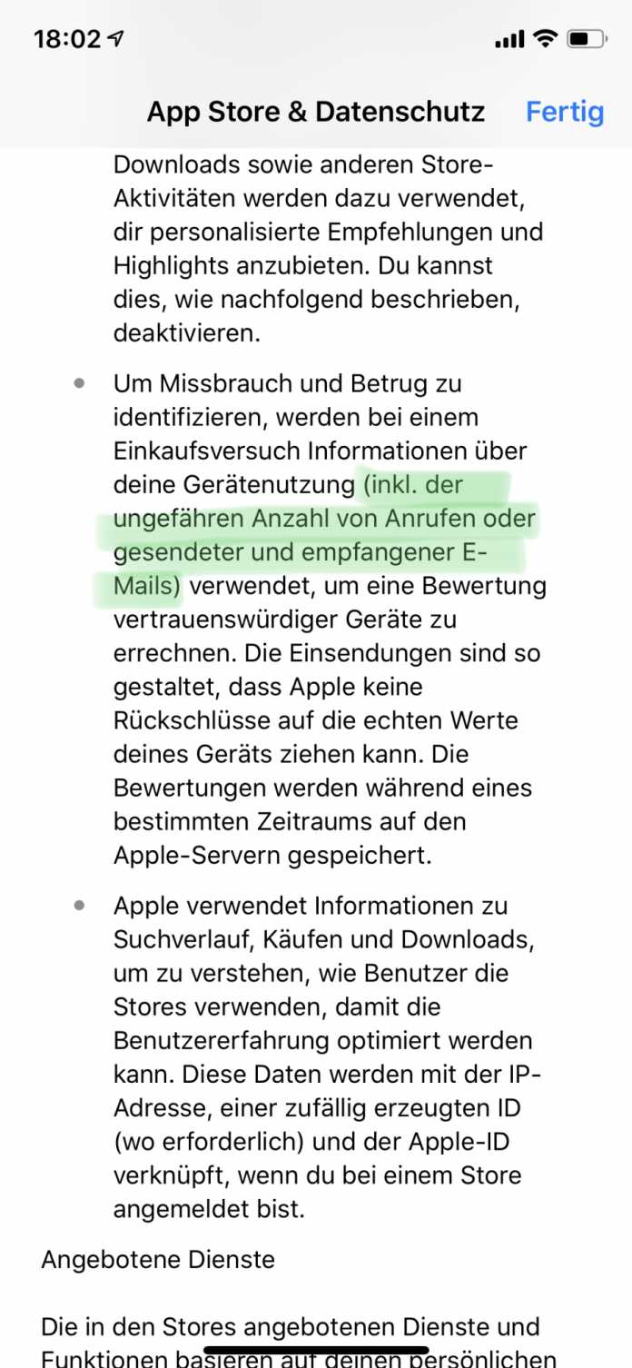 Die Erfassung von Daten zur Gerätenutzung erwähnt Apple in den neuen Datenschutzhinweisen des App Stores.