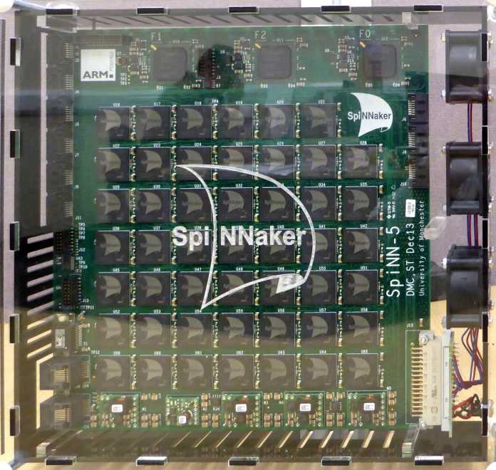 SpiNNaker-Board SpiNN-5 mit 48 SpiNNaker-Chips mit je 18 ARM968-Kernen.