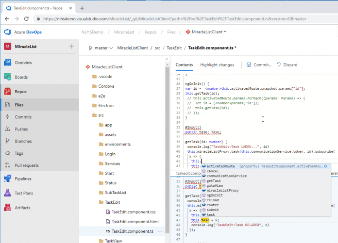 Programmcode in Azure-DevOps-Repositories kann man auch im Browser editieren (Abb. 8).