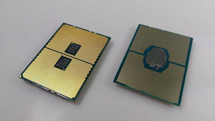 Ryzen Threadripper (links) und Xeon W-3175X unterscheiden sich kaum in der Größe.