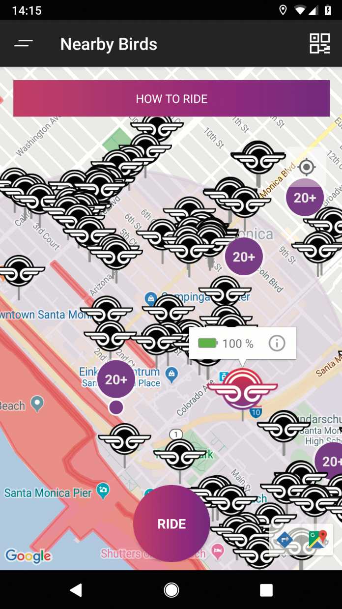 Scooter-Sharing-Dienste zeigen freie E-Tretroller Landkarten in ihren Apps an.
