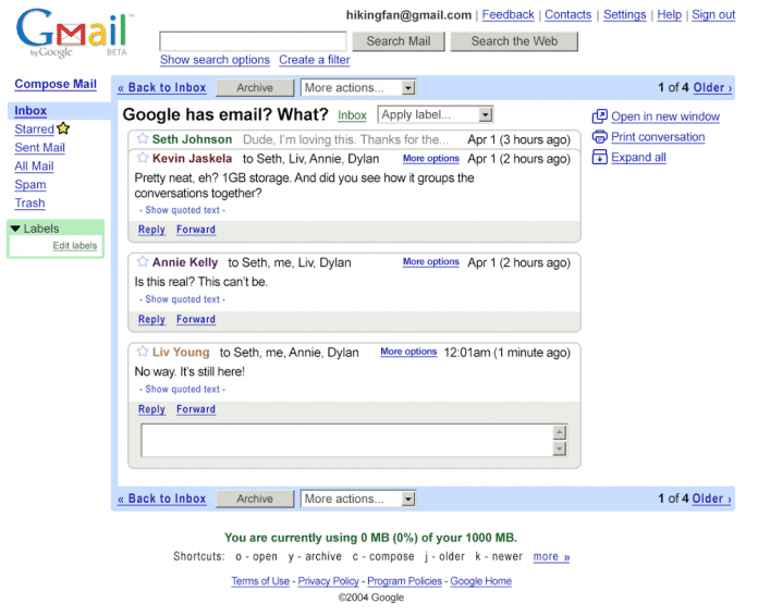 Eine Schönheit war Gmail 2004 nicht unbedingt.