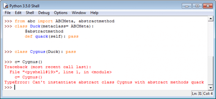 In dem Beispiel lässt sich die Klasse Cygnus nicht instanziieren, da es die abstrakte Methode quack() nicht implementiert (Abb. 5).