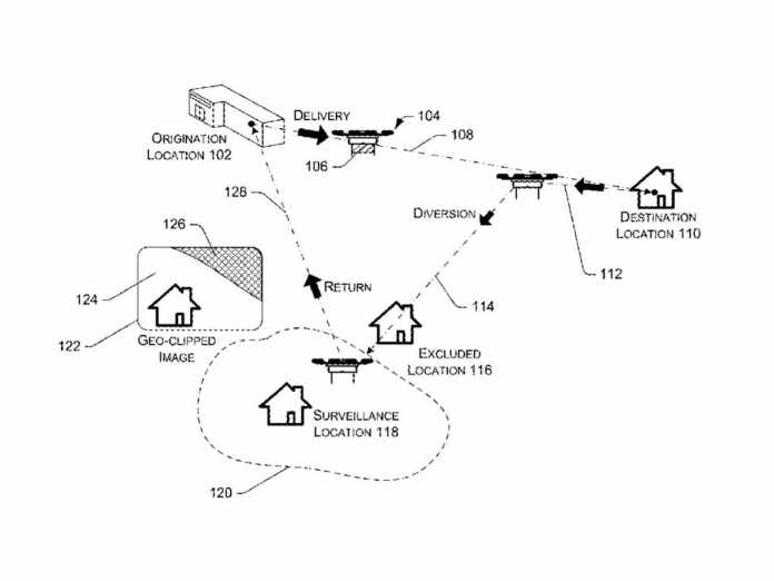 Eine Grafik aus Amazons Patent auf &quot;Überwachung durch unbemannte Luftfahrzeuge als Dienstleistung&quot;.