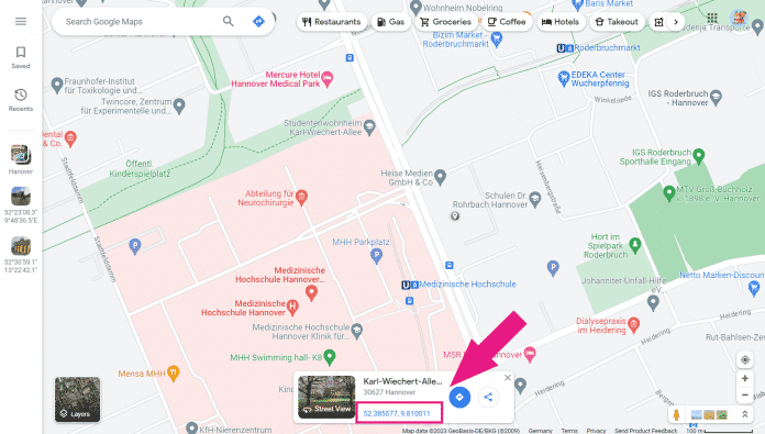 Koordinaten in Google Maps