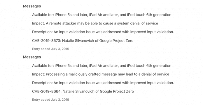 Apple hat den Bugfix nun in den Sicherheitsinfos zu iOS 12.3 nachgetragen.
