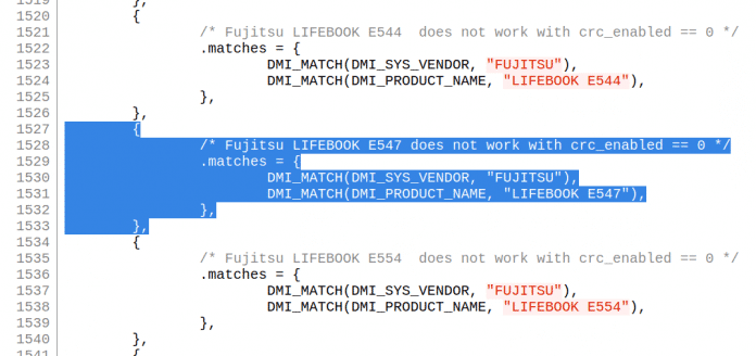 Linux 4.11 fangen das Touchpad-Problem durch einen keinen Codeschnipsel ab, durch die der Kernel einen existierenden Workaround auch beim E547 anwendet.